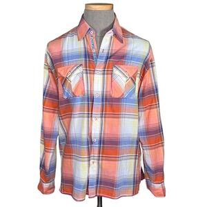 Arnold Zimburg Men’s Plaid Cotton Button Down Shirt Large EUC